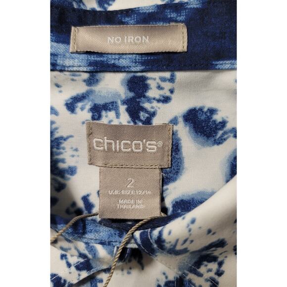 Chico's Blue Tie Dye Shells Henley No Iron Top 2 Large Lightweight New With Tags - Picture 4 of 8